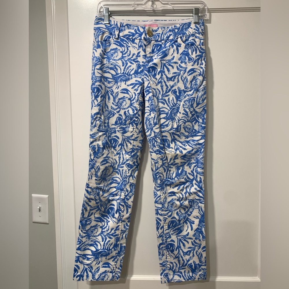 Lilly Pulitzer White and Blue Print Pants